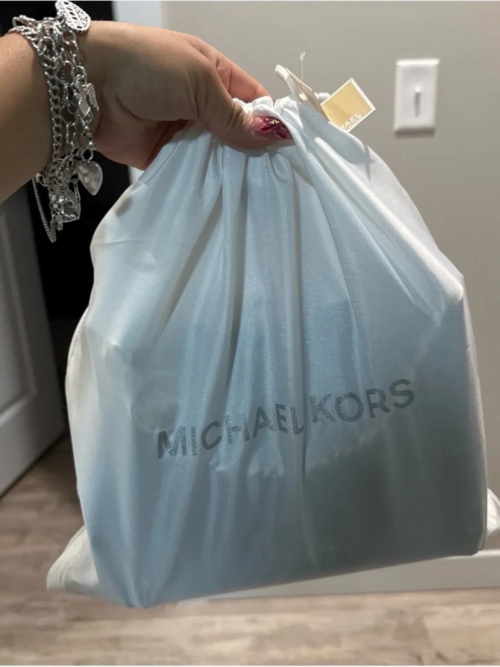 Michael Kors Black Leather Mini Chain Tote with Gold Hardware